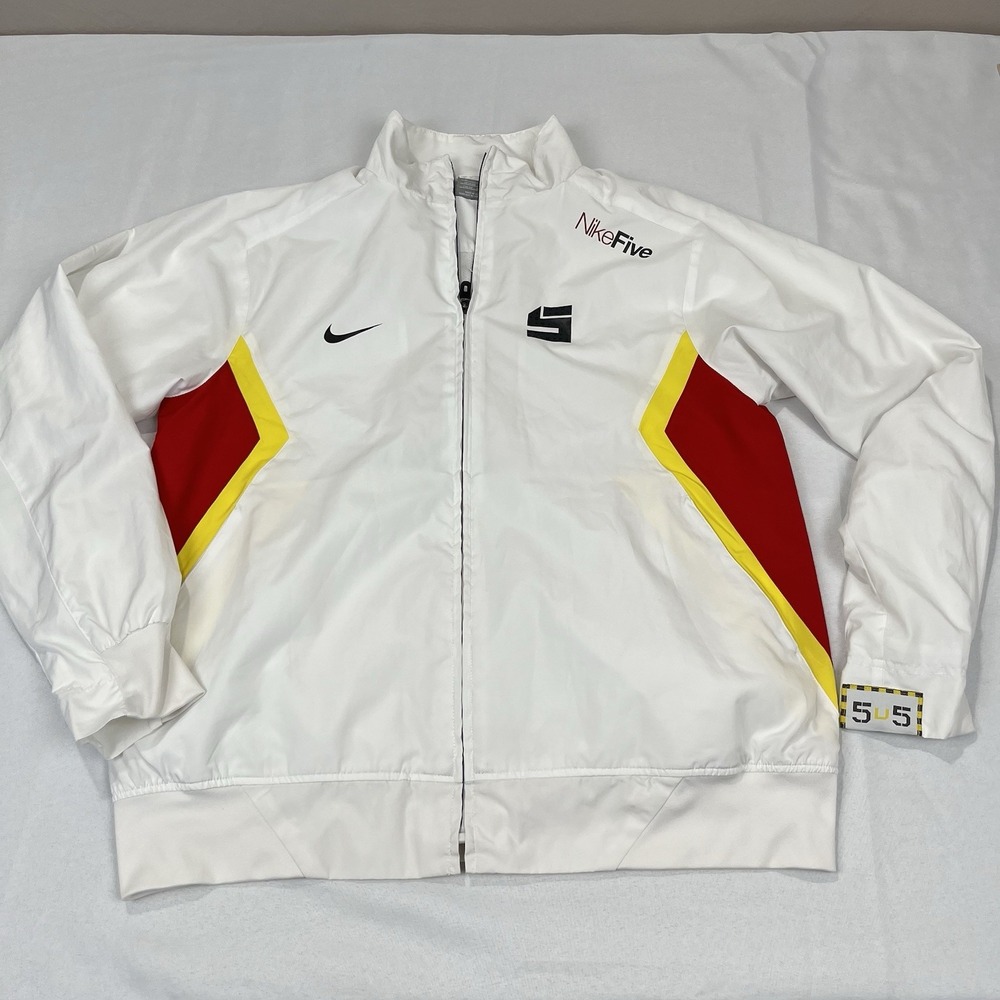 VINTAGE 90s Nike Jacket Windbreaker Mens Size M White Red‎ Lined Full Zip Adult